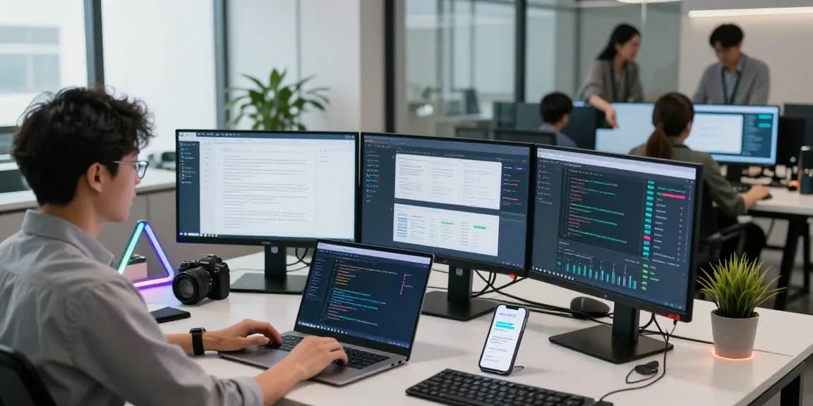 Innovative document fraud detection tools in a high-tech office setting.