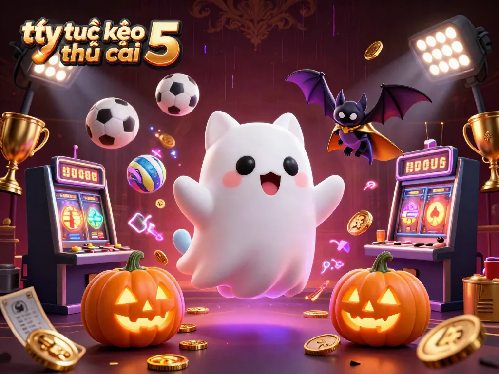 Engage with tỷ lệ kèo nhà cái 5 while enjoying a vibrant casino scene with playful characters.