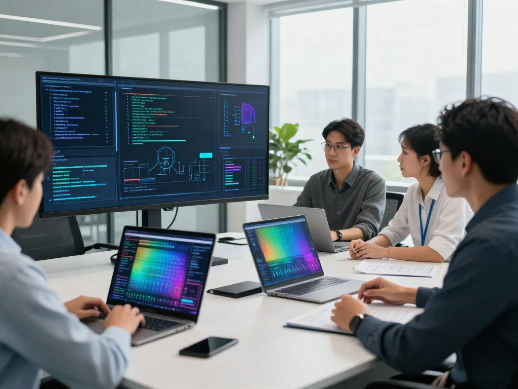 Configuration review team analyzing cybersecurity settings to enhance security protocols.