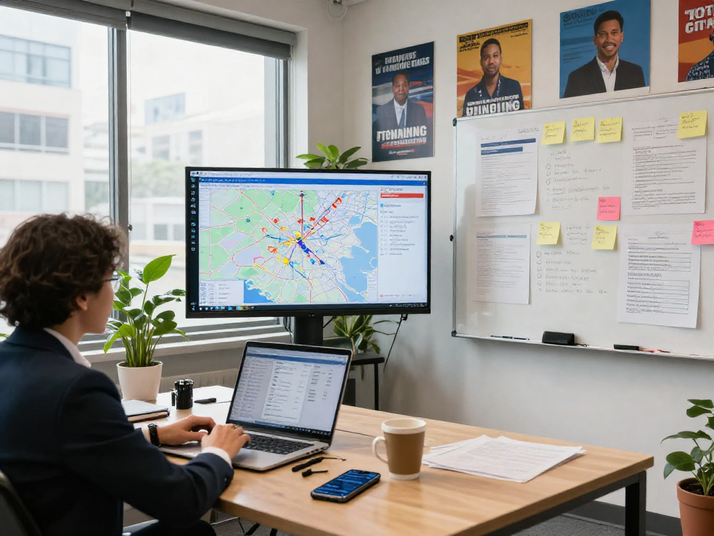 How much does a political consultant cost? Campaign strategist analyzing voter data in a modern office.