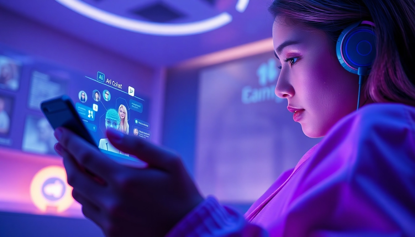 Engage with crush on ai through futuristic digital interaction and animated characters.