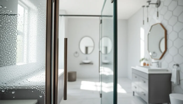 Showcase of elegantly designed shower doors sliding in a modern bathroom setting.