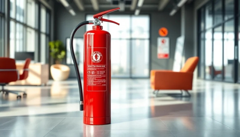 Secure your safety with a professional electrical fire extinguisher prominently displayed in an office.