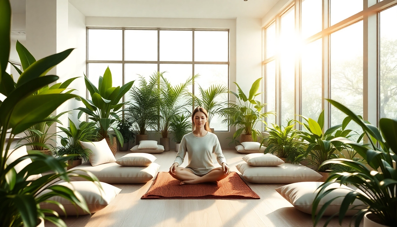 Engaging scene of a meditation space promoting mental wellness with natural light and soothing design.
