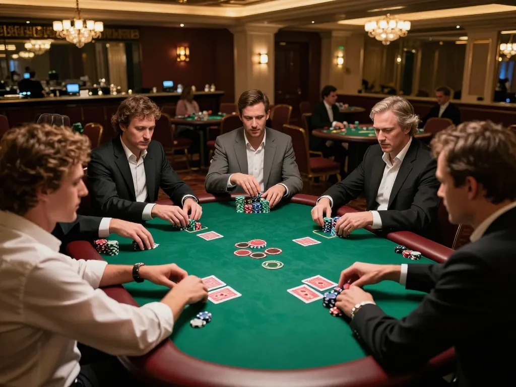 man club poker game in action with players and warm lighting, reflecting high-stakes atmosphere