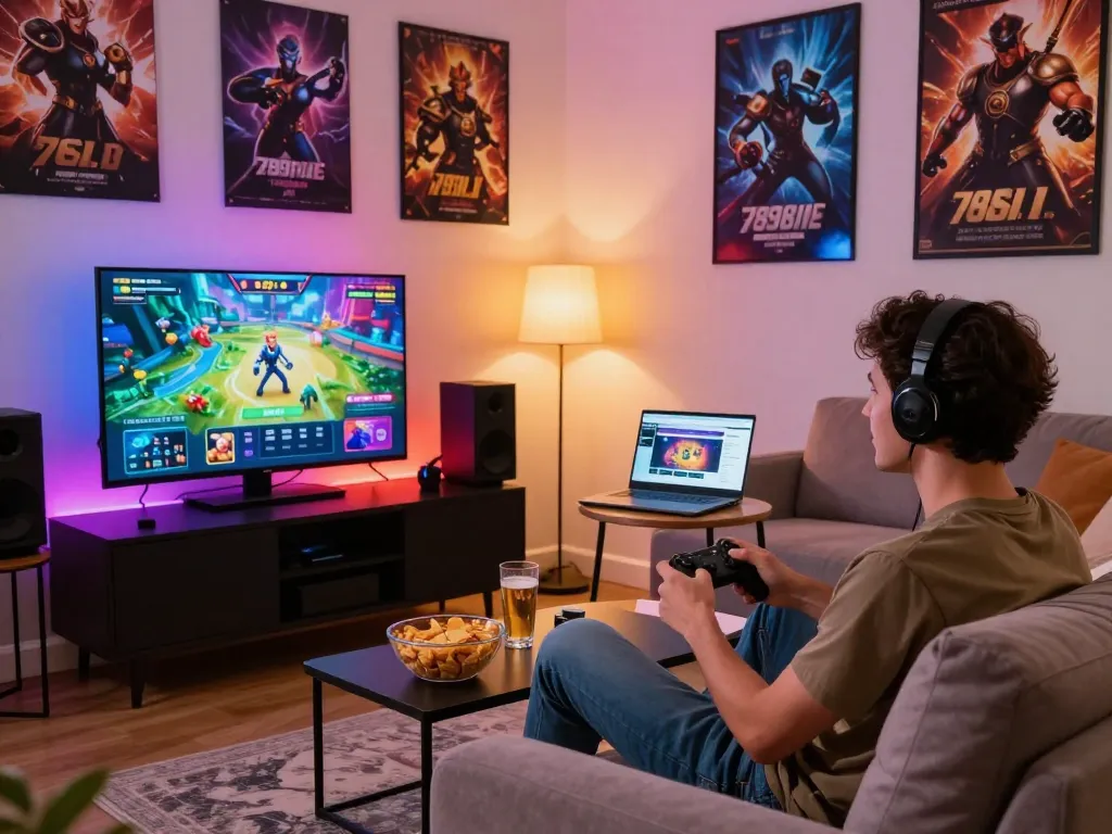 Player immersed in the 789club gaming experience in a cozy environment with vibrant lighting.
