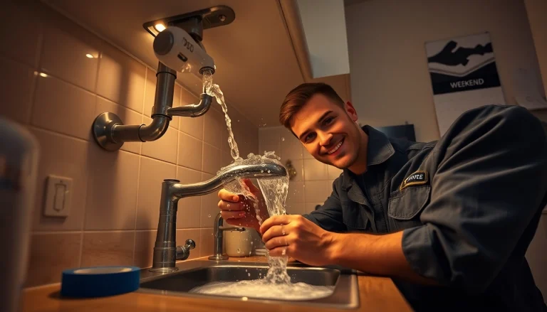 Emergency plumbing Manhattan scene with a licensed plumber repairing a burst pipe under a sink.