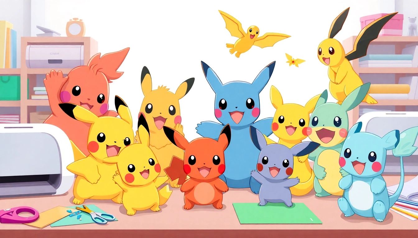 Vibrant Pokémon SVG characters in a fun crafting setting with Cricut materials.