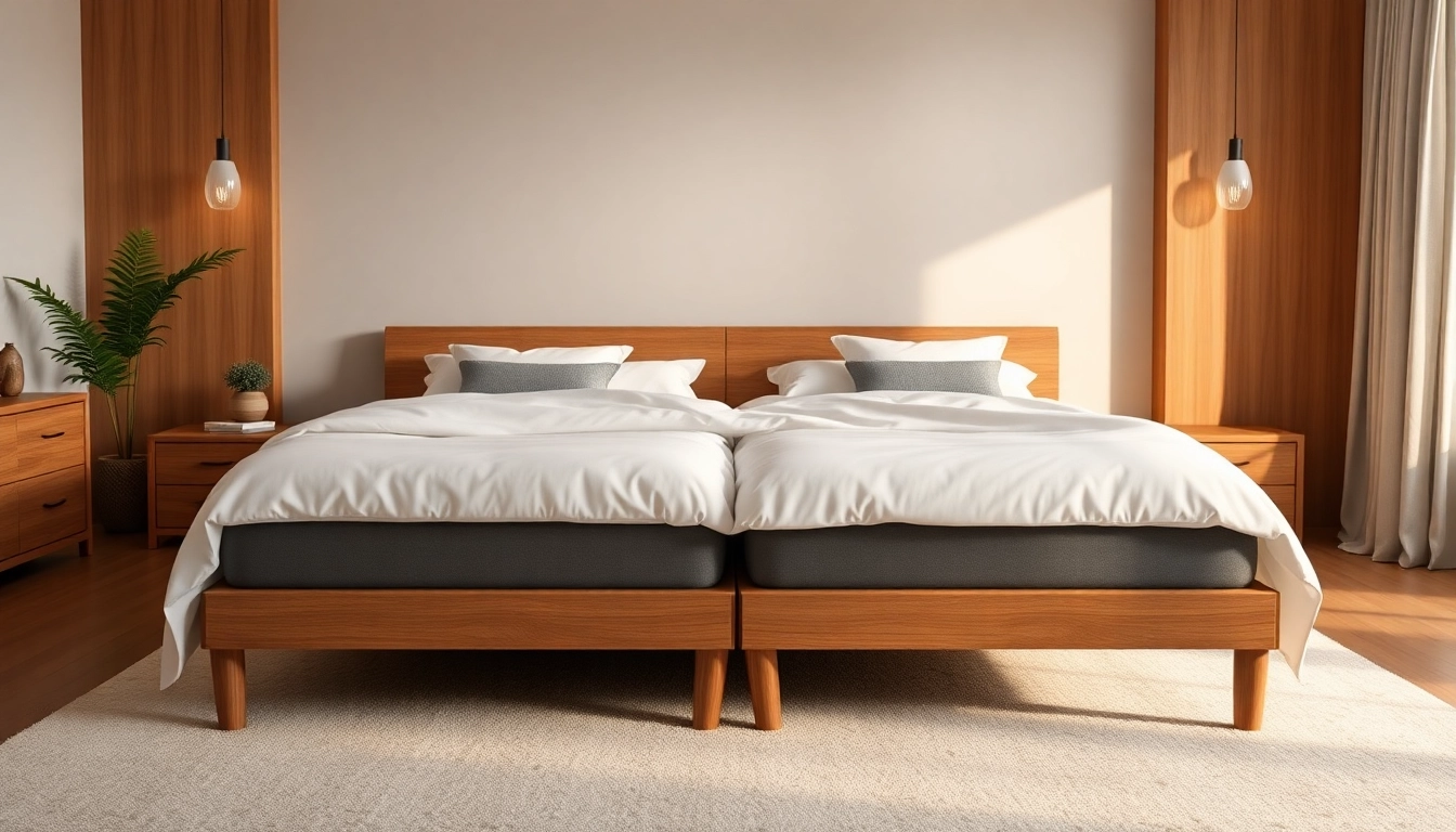 Cozy posturepedic beds in a serene bedroom, featuring inviting linens and decorative pillows.