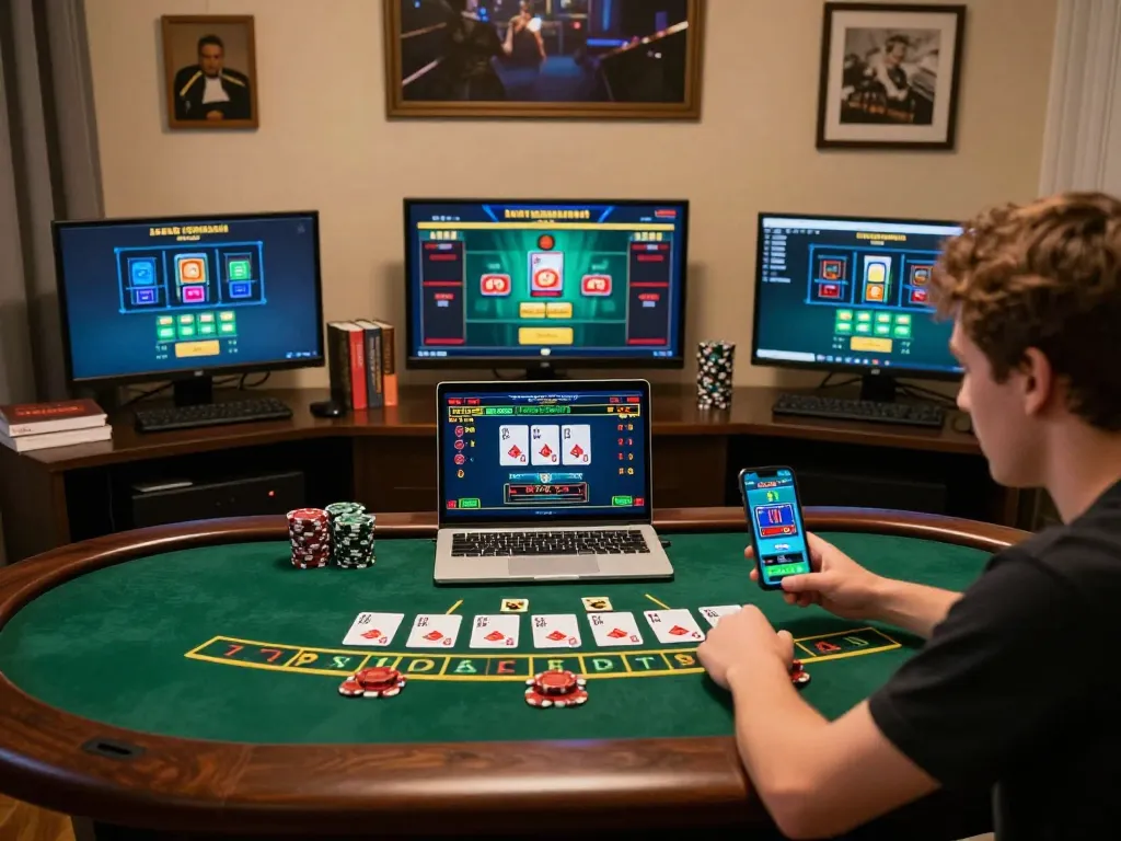 Engaging in an online casino game with sunwingo, showcasing interactive blackjack and strategic setup.