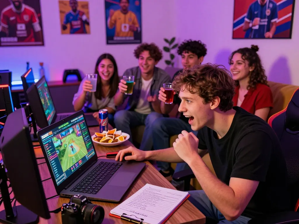 Intense gaming scene with friends at SBOBET88 betting platform, showcasing excitement and strategy.