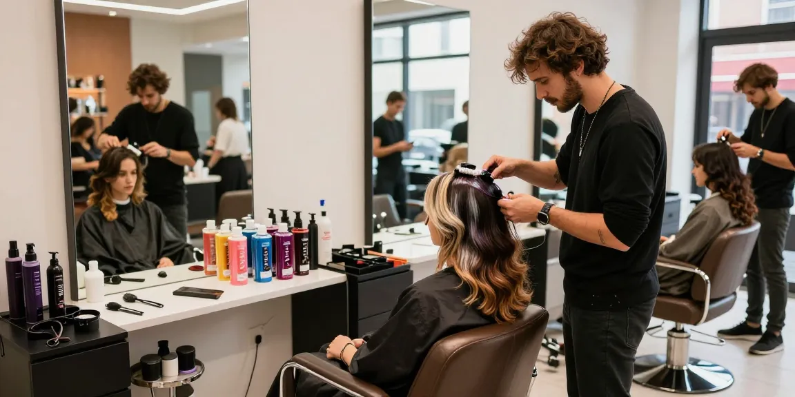 Hair style trend being showcased in a lively salon with vibrant colors and expert styling.