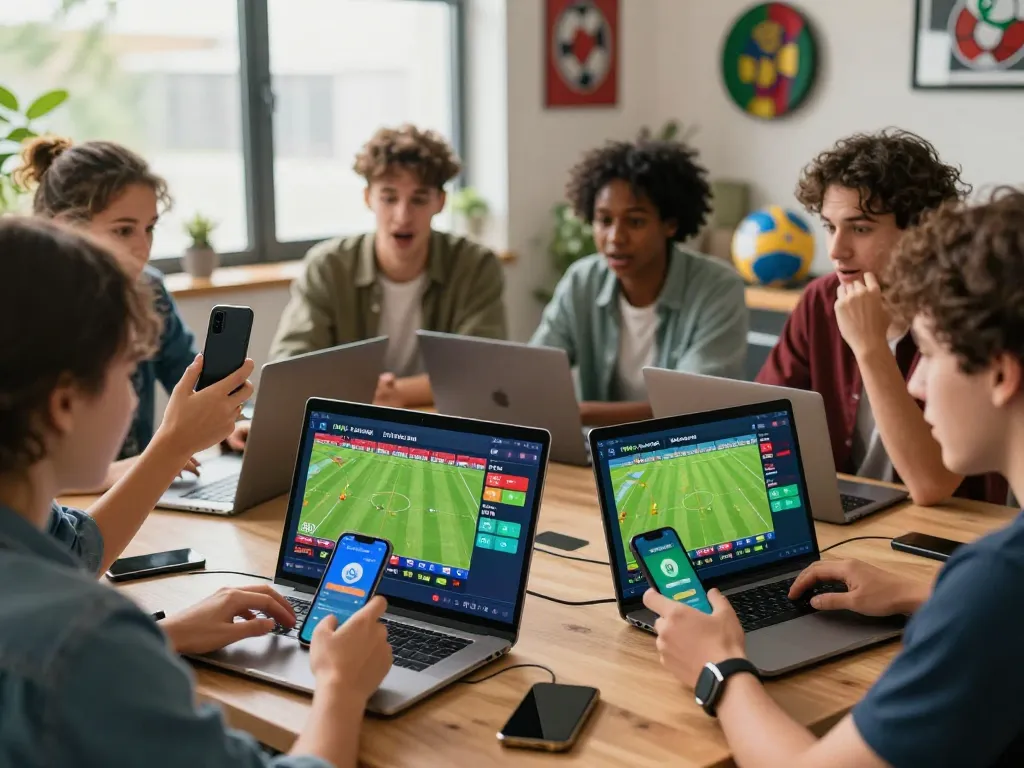 Engaged users placing bets on OKFUN's sports platform, showcasing an energetic betting atmosphere.