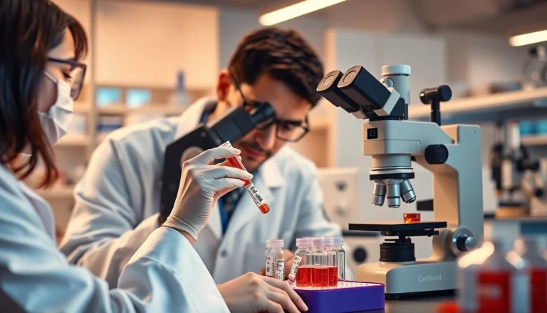 Analyze peptides at https://hydroresearchpeptides.com/ with scientists in a bright lab.