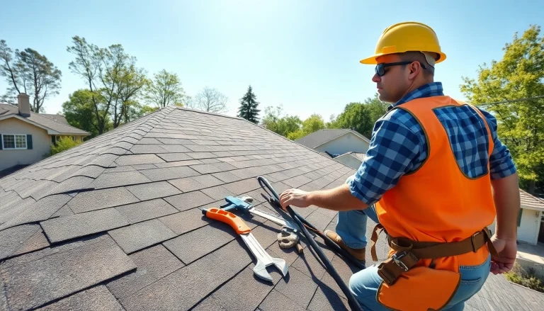 Roofing contractor assessing a roof structure with attention to detail.