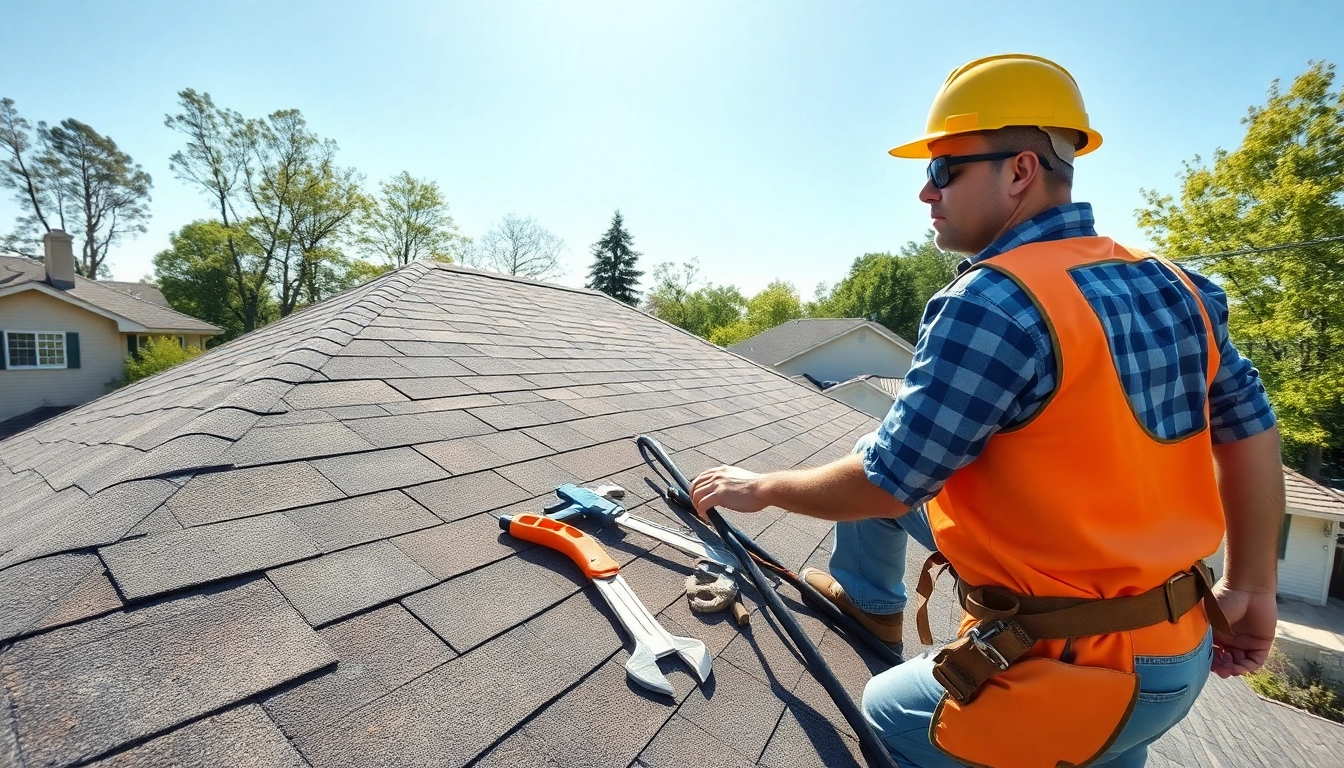Roofing contractor assessing a roof structure with attention to detail.