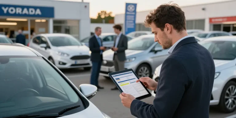 Potential buyer using reg check UK report before purchasing a used car