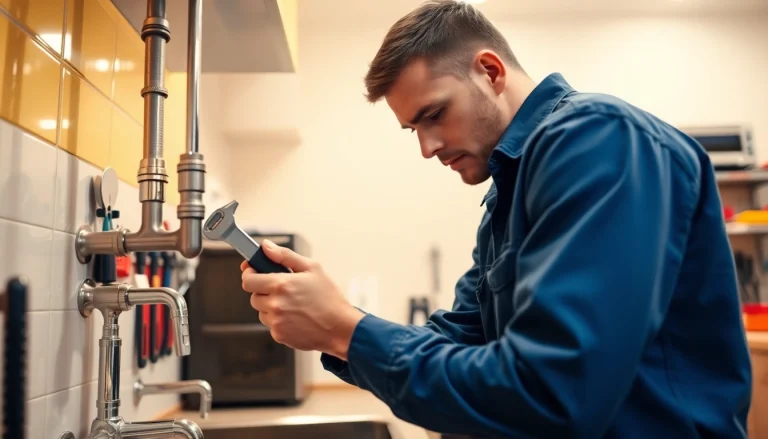 Find a reliable plumber near me fixing a kitchen sink with precision.