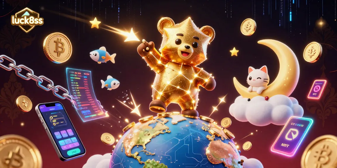 Join the fun with luck8ss as a constellation bear scoops up coins amidst a vibrant casino backdrop!