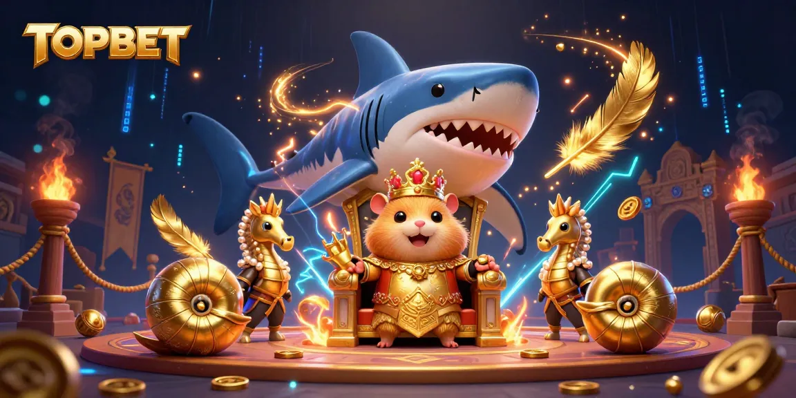 Engage with the vibrant TOPBET casino world, showcasing a magical scene of a hamster king and royal guards.