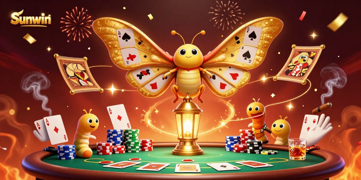 Sunwin offers vibrant gaming excitement with spectacular moth and poker elements in the scene.