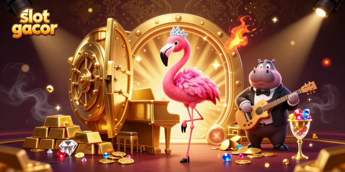 Experience the thrill of slot gacor at a dynamic casino scene featuring captivating characters and gold treasures.