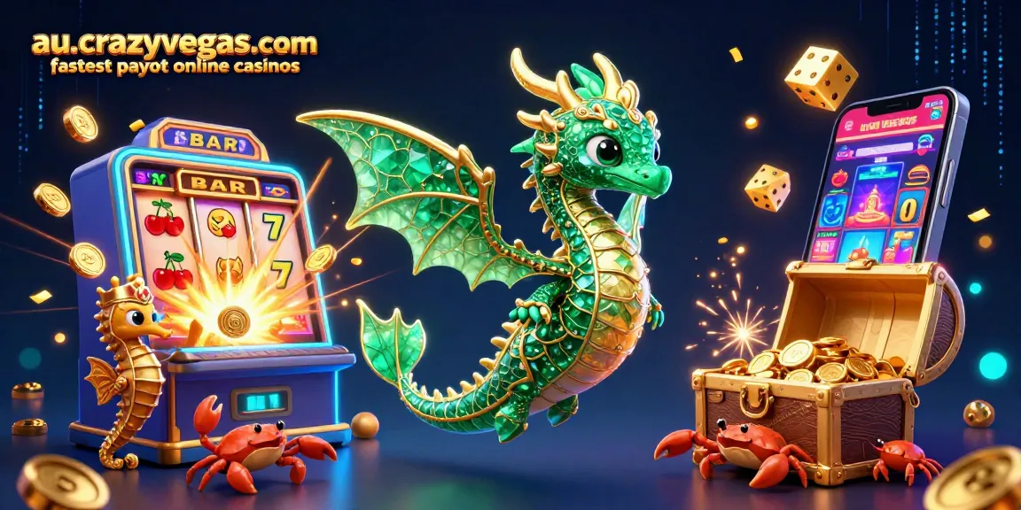 Experience the thrill of au.crazyvegas.com fastest payout online casinos with animated characters and vibrant slot machine elements.