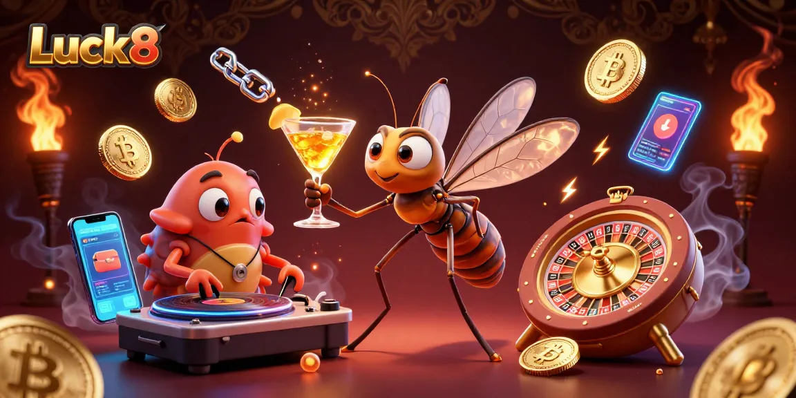 Experience the excitement of Luck8 with captivating casino characters and crypto elements.