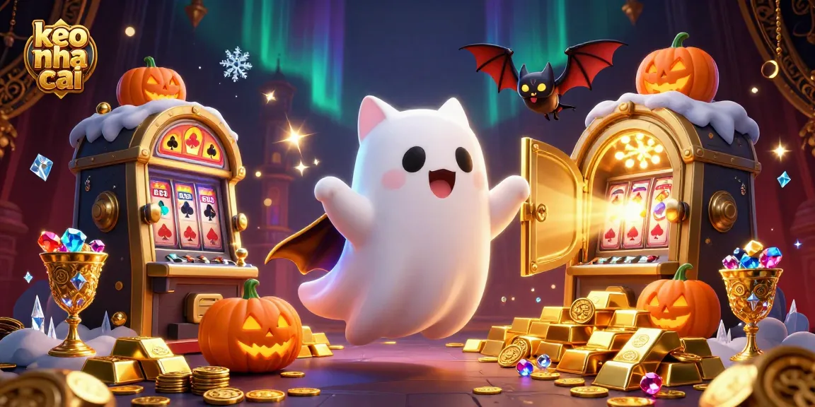 Engage with keo nha cai in a vibrant haunted casino scene filled with ghostly fun and treasures.